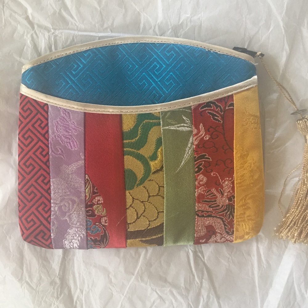 Silk Makeup Bag With Gold Tassel New.